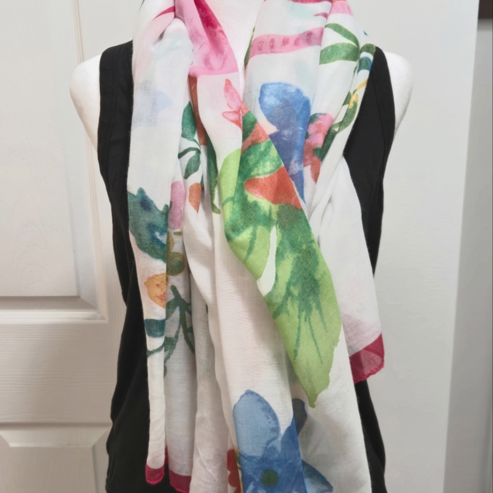 Floral lightweight scarves, lot of 6, coastal colors
